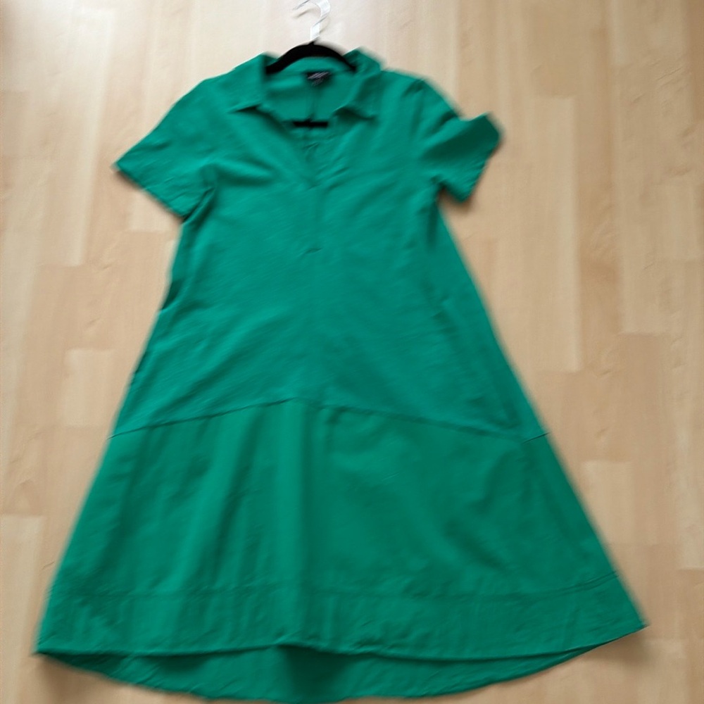 ME + EM vibrant green a line tiered v neck midi collared dress, size US 4 - Picture 2 of 10